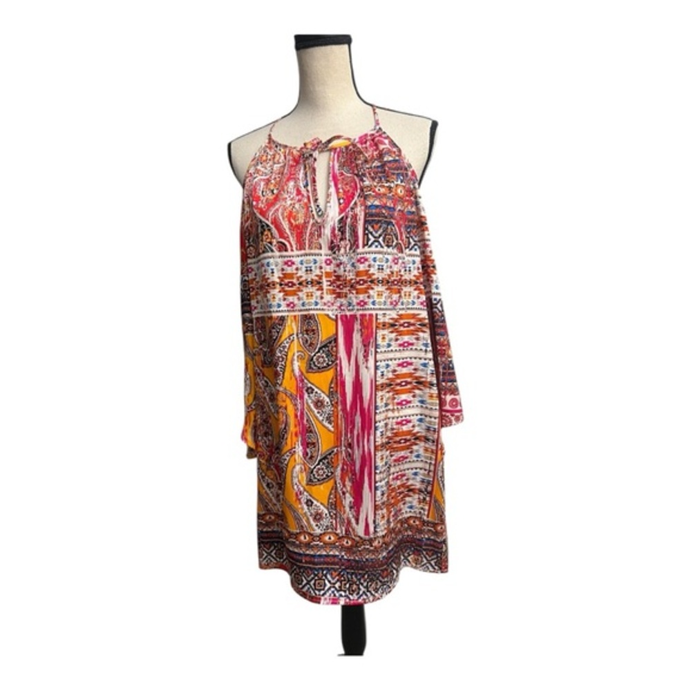 Pearl 88 Cold Sleeve Shoulder Multicolor Patterned Dress Size M